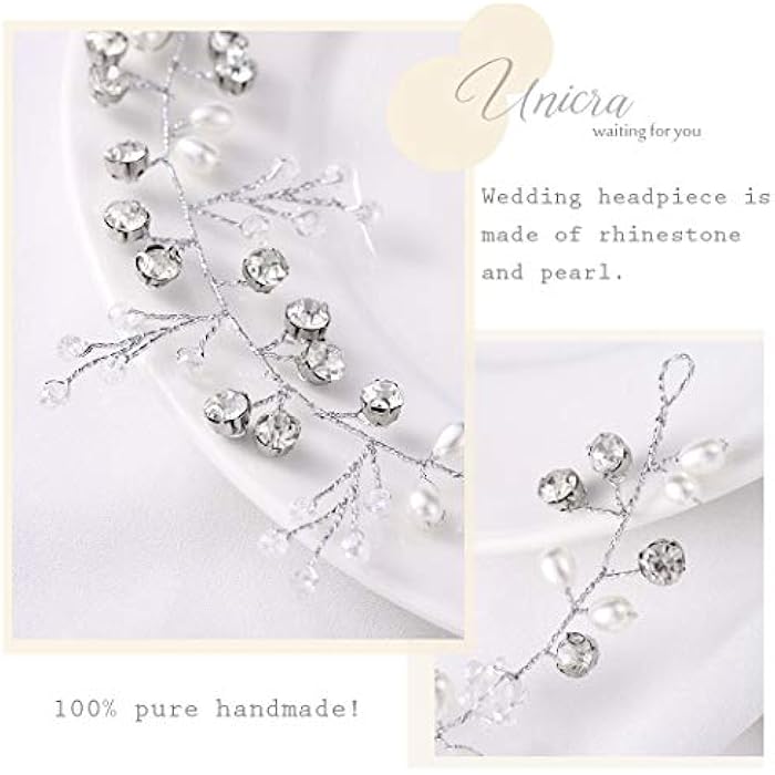 Unicra Bride Crystal Wedding Hair Vine Silver Flower Bridal Hair Piece Simple Bead Hair Accessories for Women and Girls - Image 4